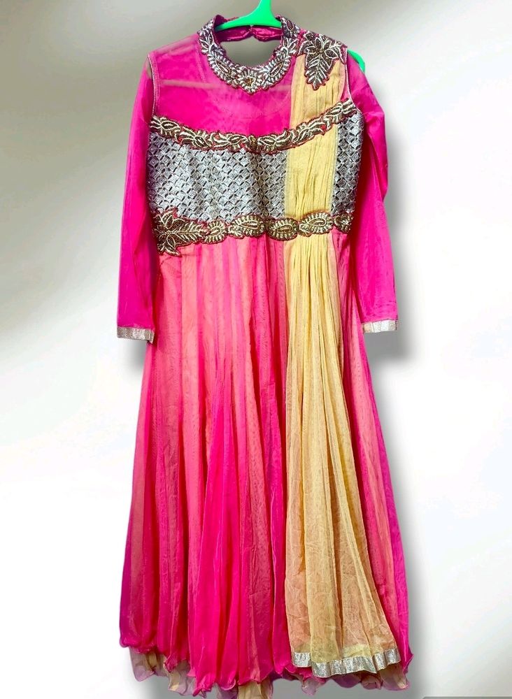 Festive Gorgeous Pink Flared Gown - M Size