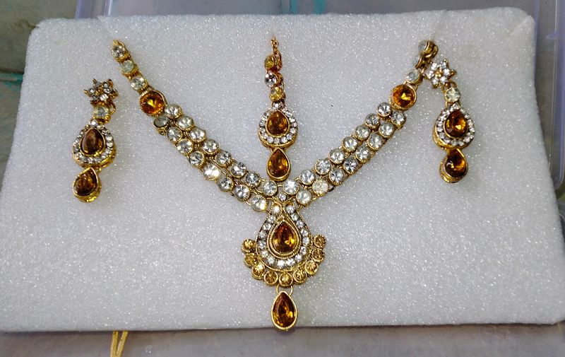 Artificial Diamond 😘Jewellery Set 💥With Mangtika