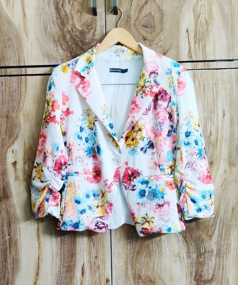 White Printed Coat Size-34