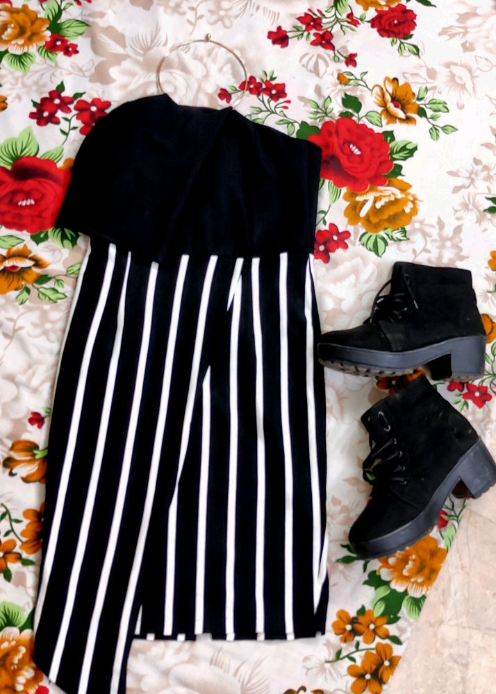 Halter-neck Black and White Striped dress