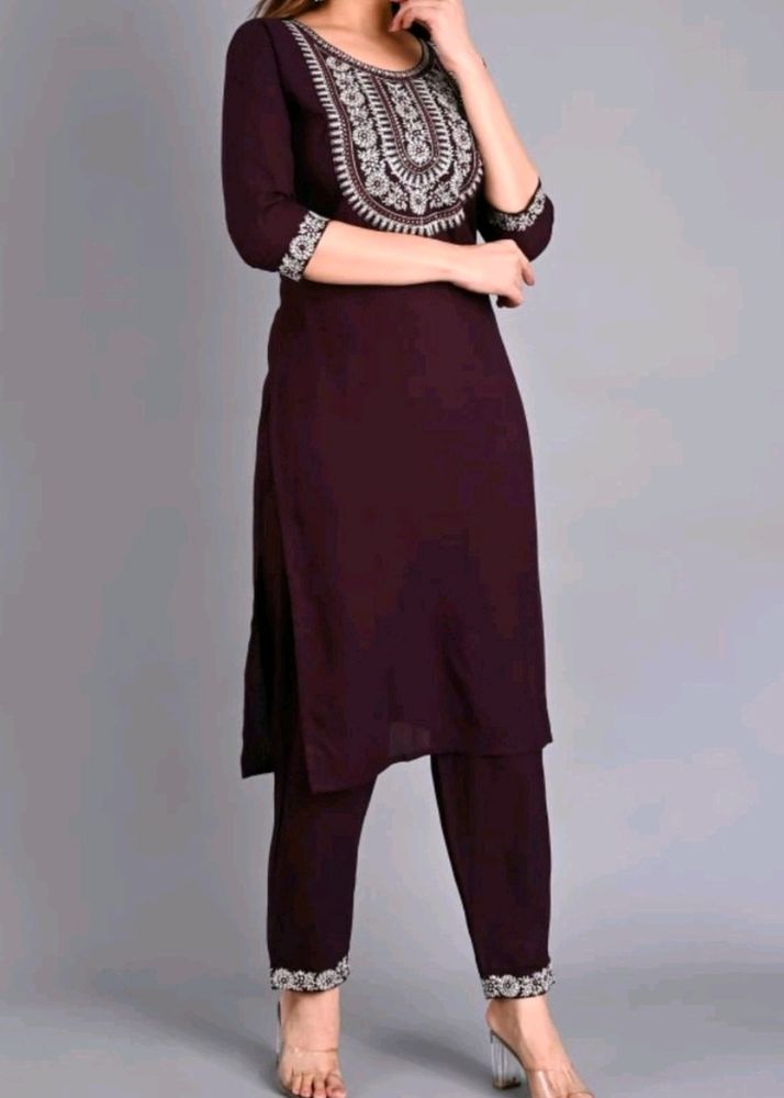 Burgundy Kurti Set Cotton