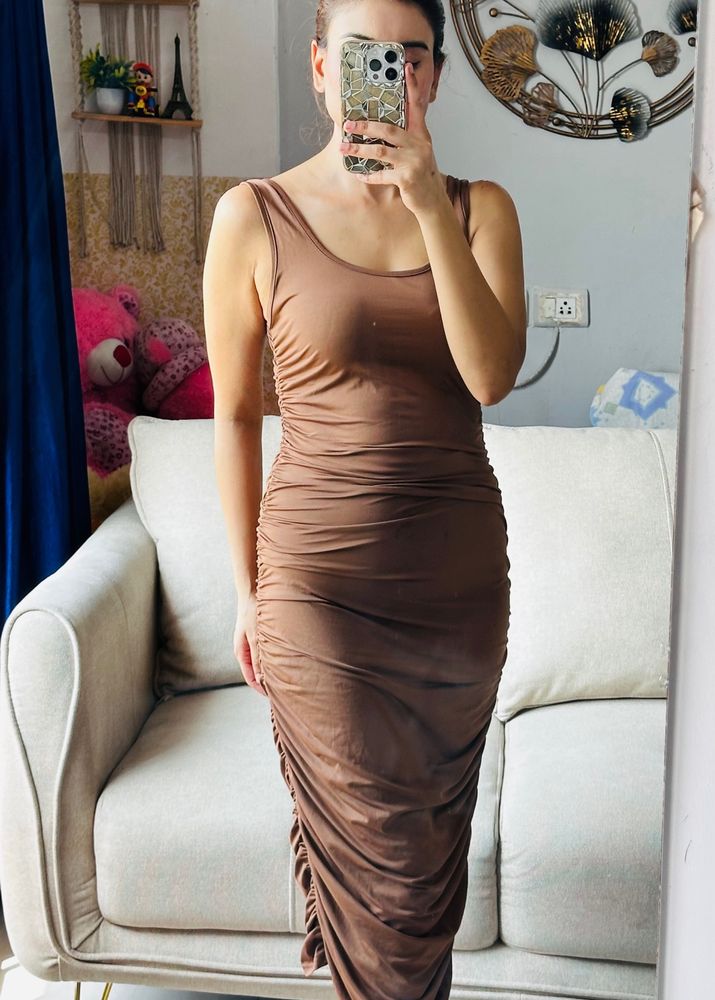 Ruffle Brown Bodycon Dress