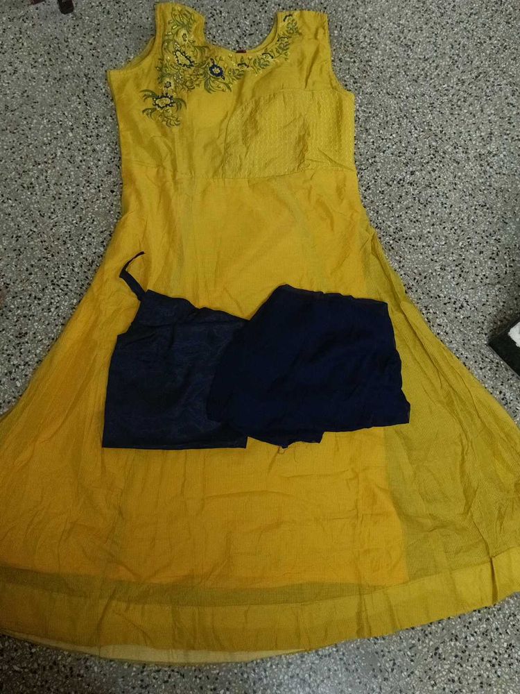 Yellow And Blue Anarkali Set