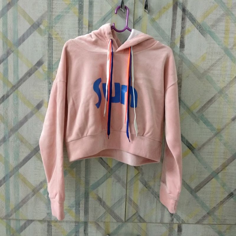 Pink Korean Hoodie Crop Top