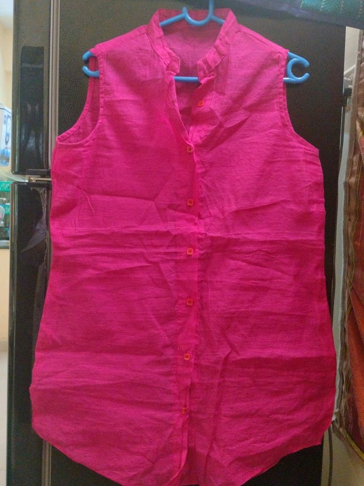 Plain Pink Sleeveless Kurta