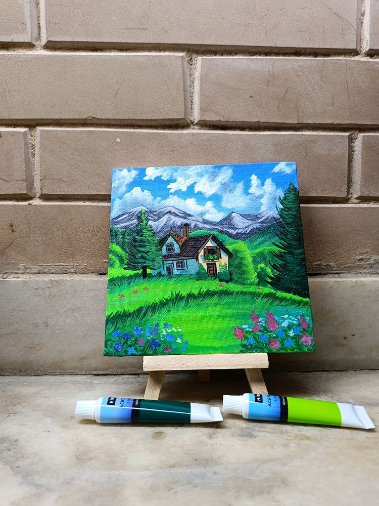 Mini Aesthetic Landscape Painting With Stand