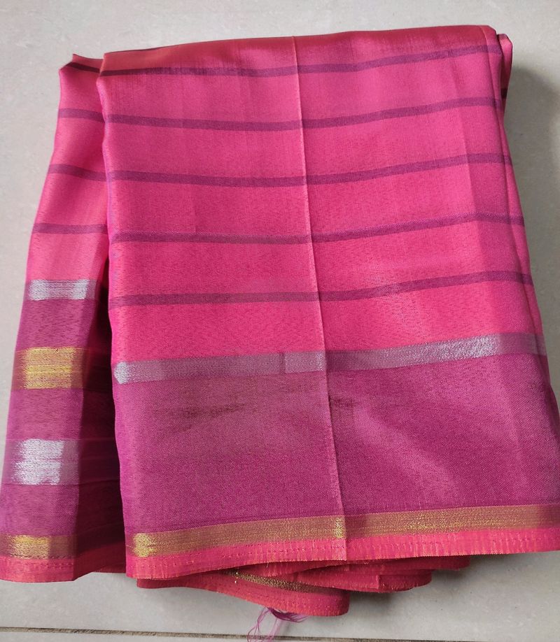 Pinkish Rose Poly Silk Saree New