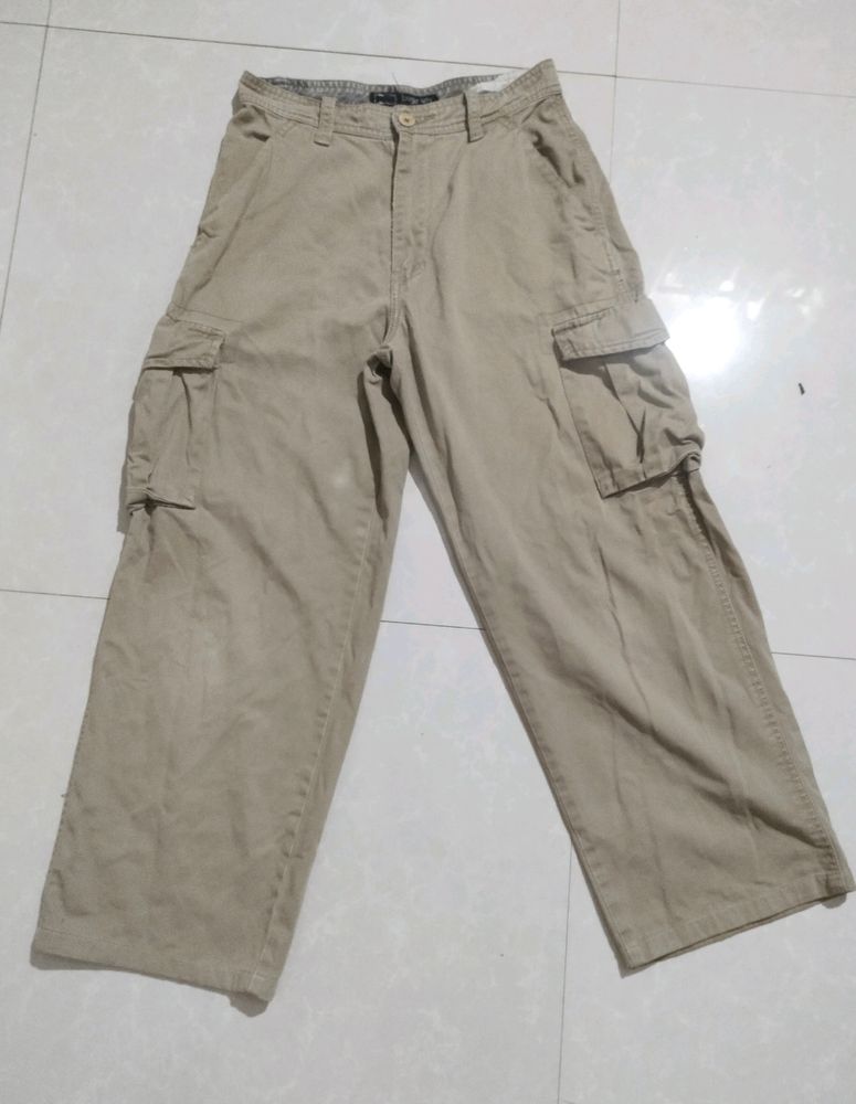 Khaki Colour Loose Fit Cotton Pants