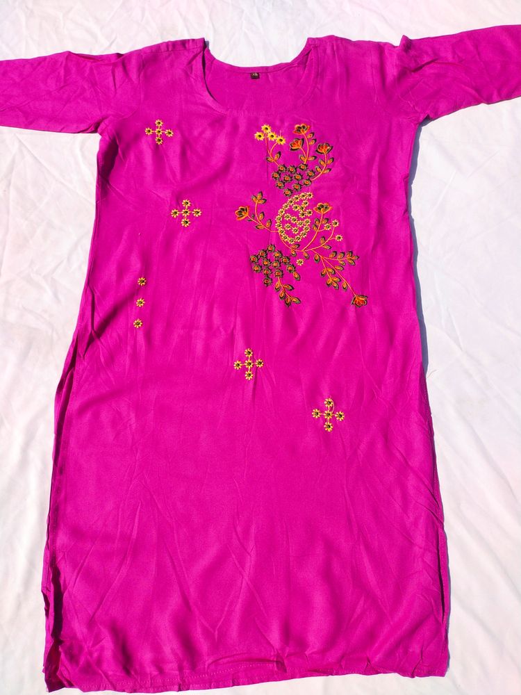 Beautiful Silk Cotton Violet Embroidery Kurti