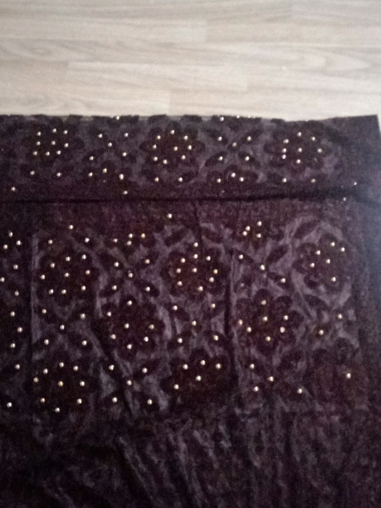 Golden Moti Fitted Dupatta With Velvet Work