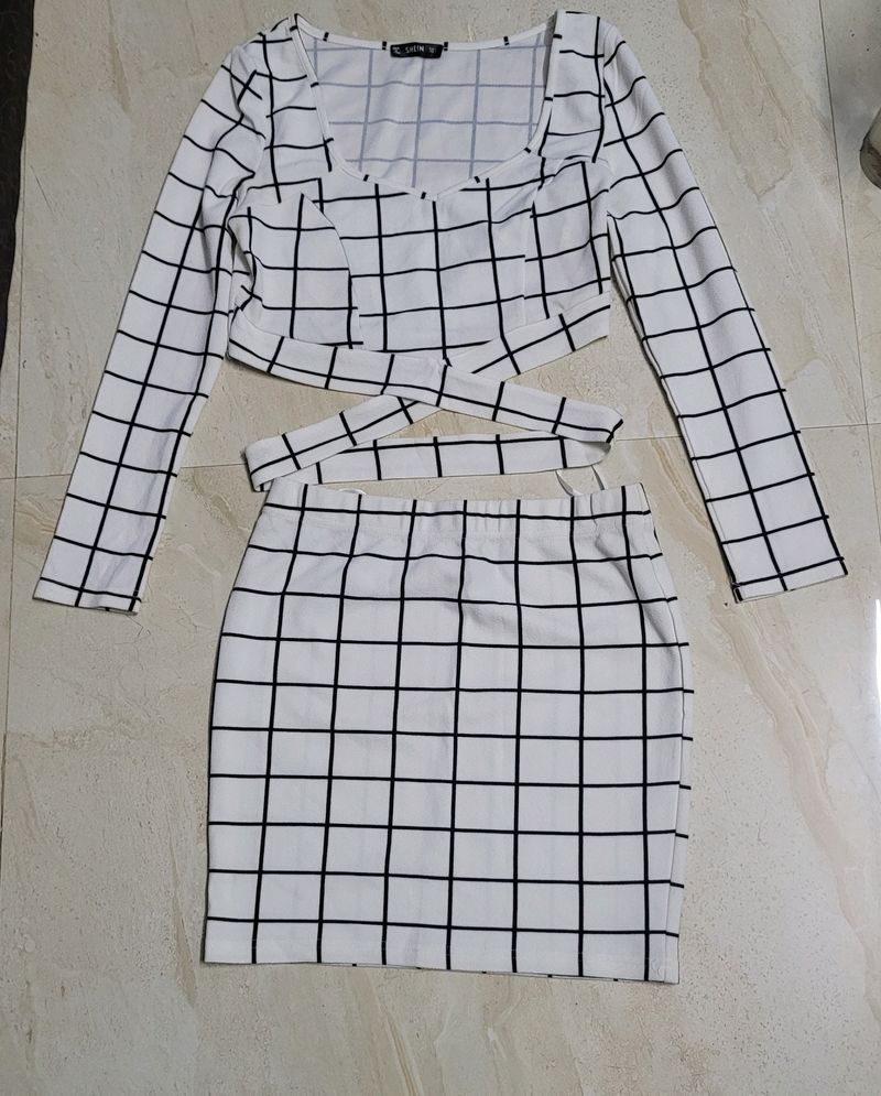 SHEIN black & white square textured Co-ord Set