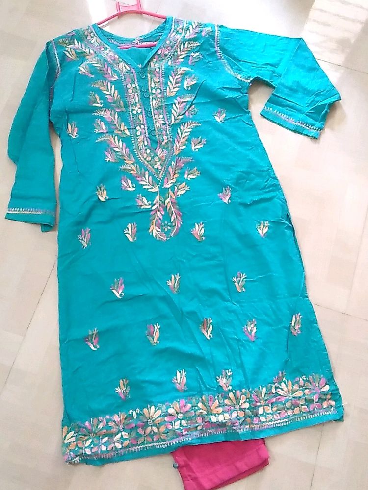 Chikenkari, Lakhnawi Kurti With Pant.