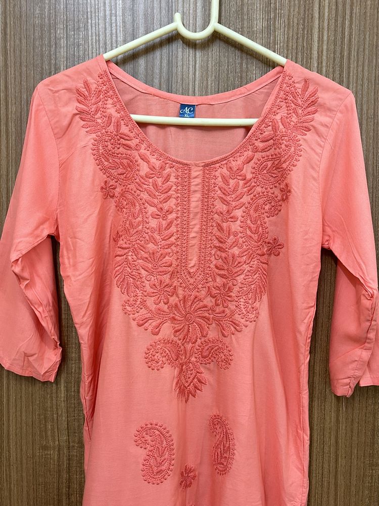 Lucknowi Style Coral Pinkish Peach Kurti