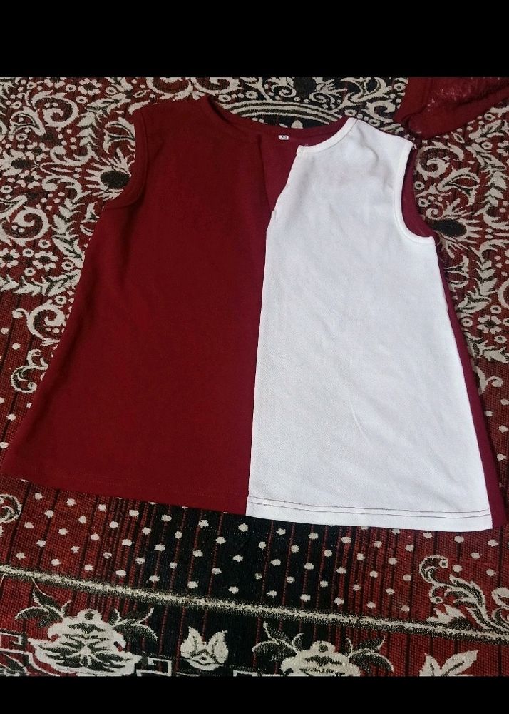 White And Maroon Crop Top