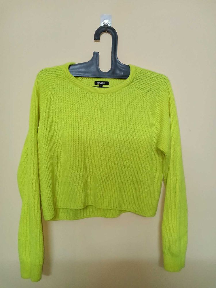 Neon Yellow Crop Sweat Shirt