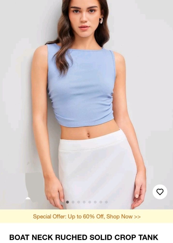 Boat Neck Solid Crop Tank Top