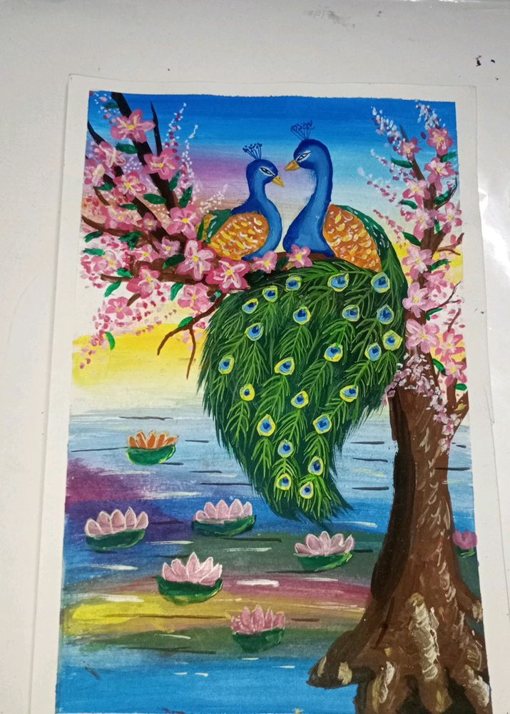 Hand made painting Of Peacock