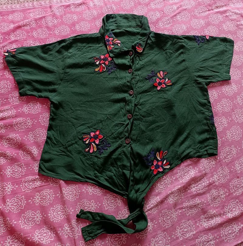 Embroidered Crop Shirt