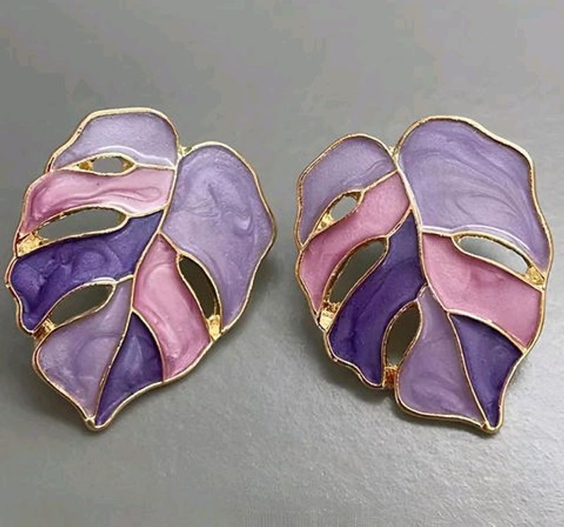 Purple Palm Tree Leaves Earrings