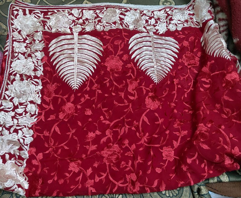 beautiful maroon saree with stitched blouse