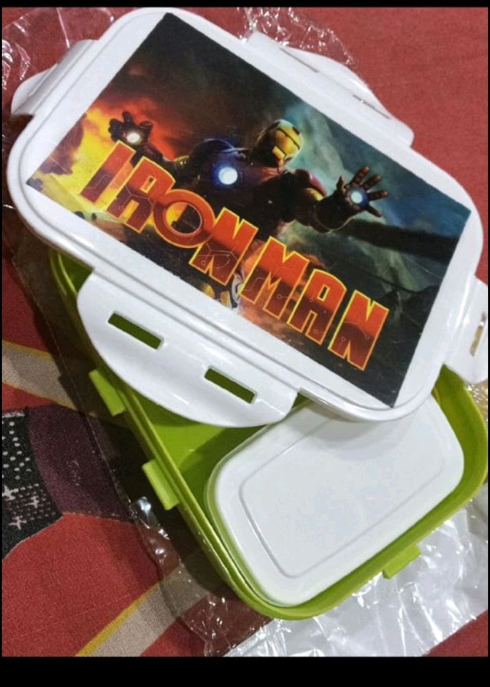 Lunch Box In Green Colour With Iron Man Theme