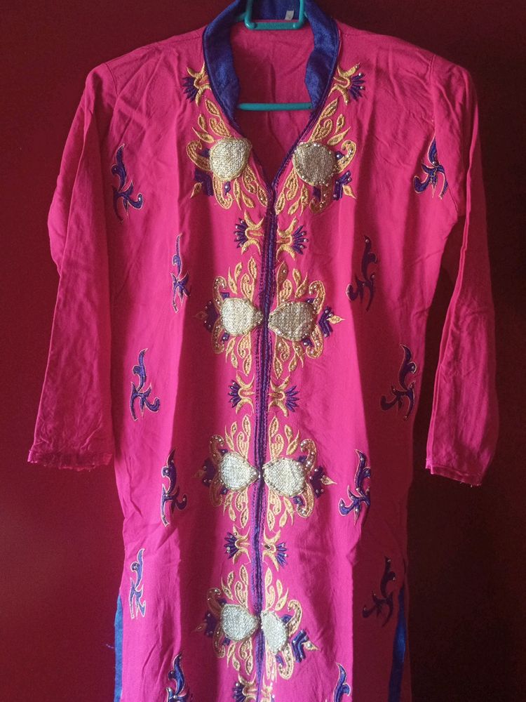 Party Wear Pink Cotton Kurti