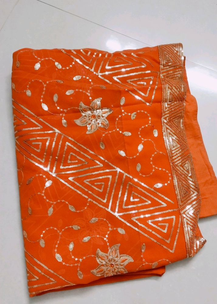 Orange  Shimmer Saree