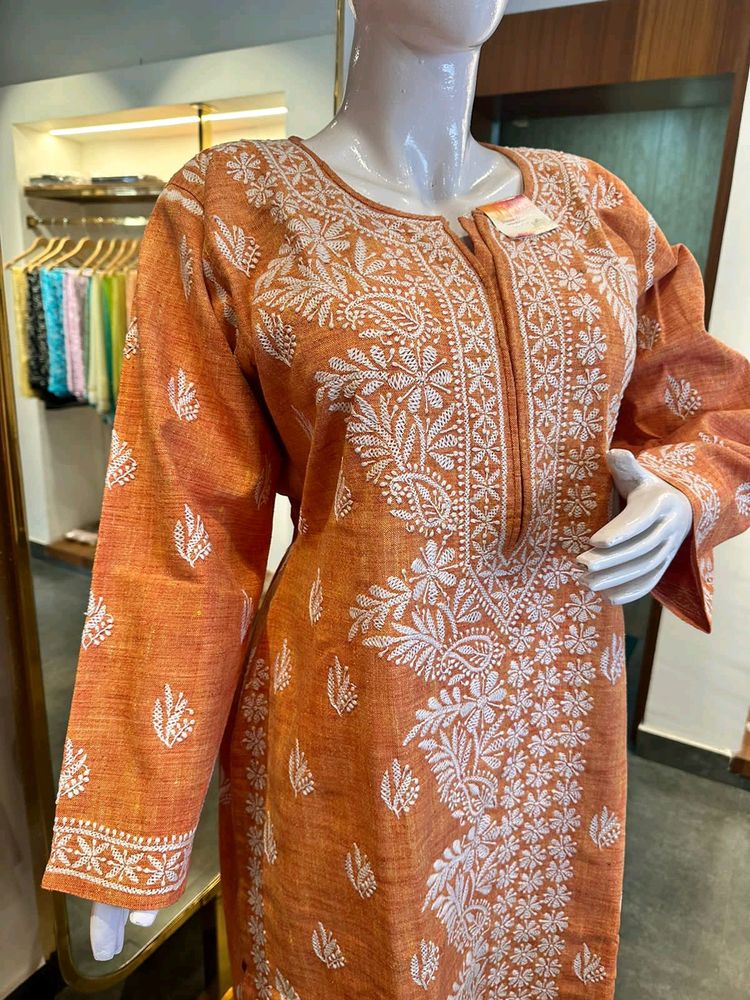 Khadi Winter Chikankari Kurti