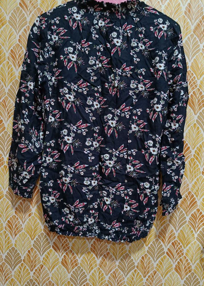 Casual Office Wear Black Floral Top