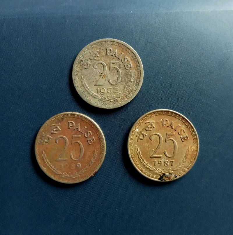 Rare 25 paise coins - 3 nos.