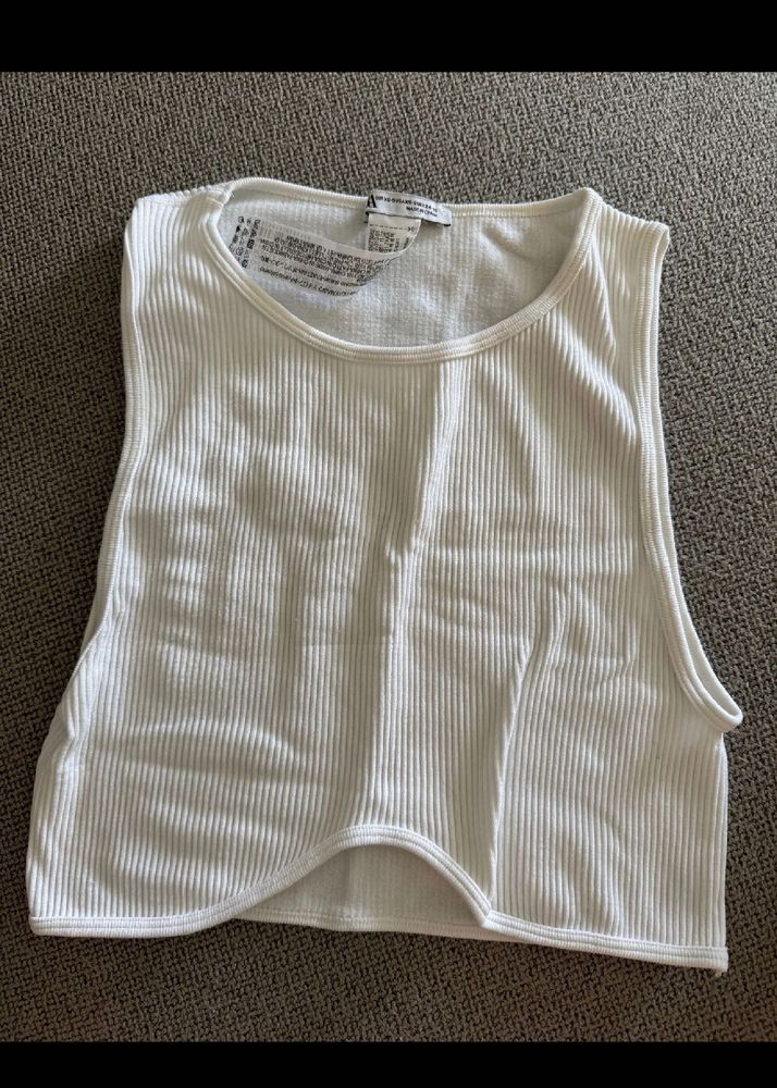 ZARA White Ribbed Tank Top