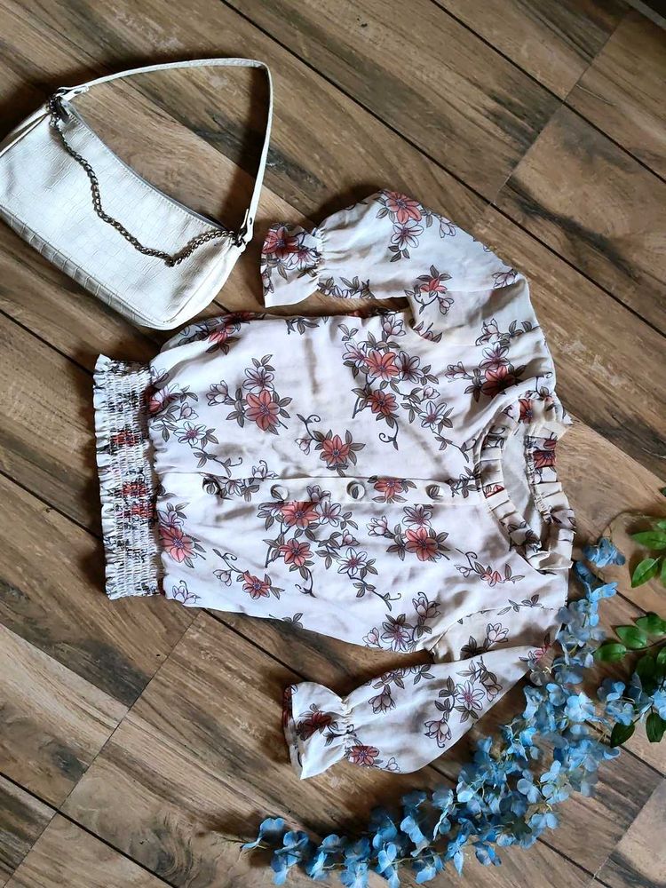 White Top With Floral Design