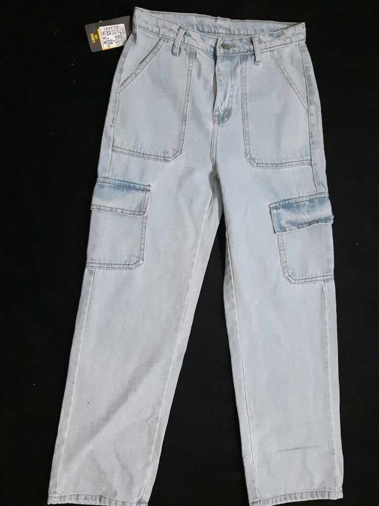 Ladies New Light Blue Cargo Jeans