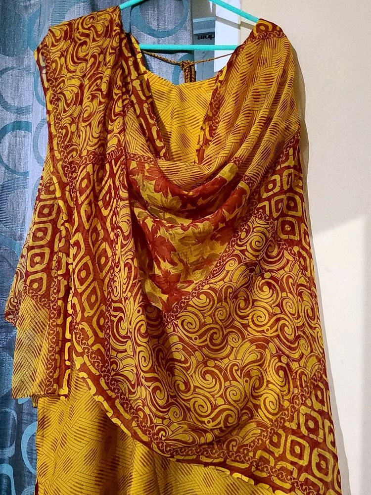 Beautiful Yellow Dress With Patiala Pant