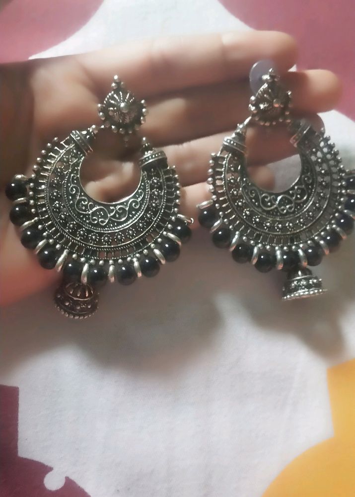 Black Silver Oxidised Earrings