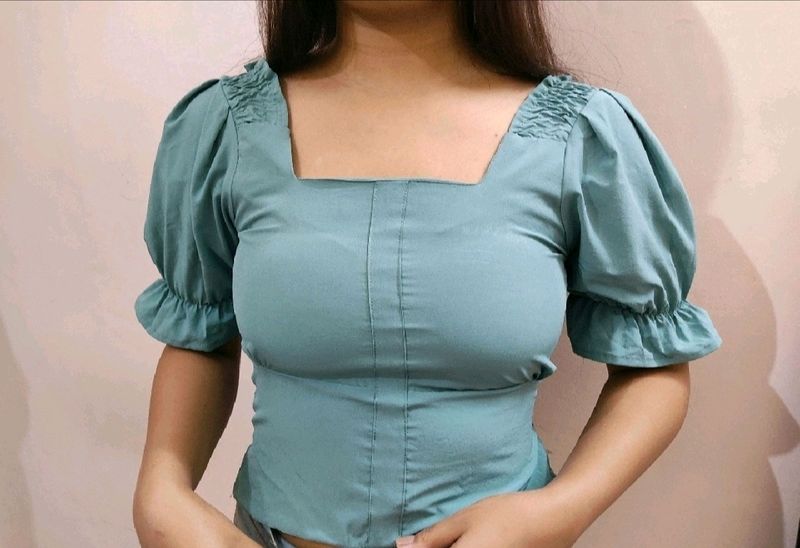 Pastel Blue Puff Top