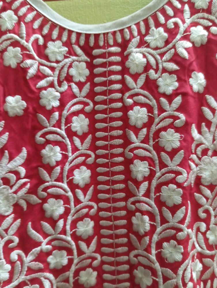 Beautiful Red And White Combination Kurti