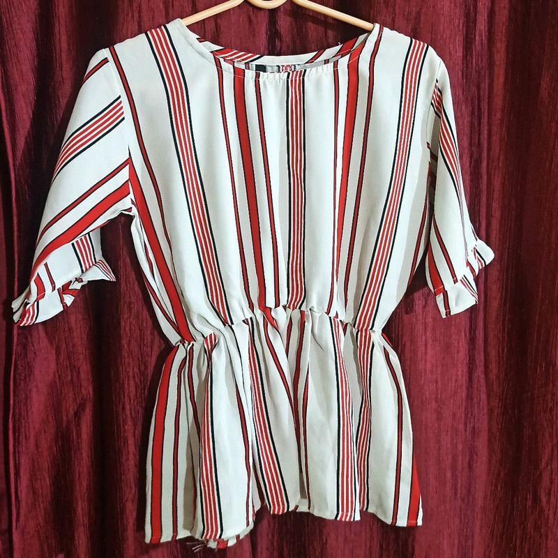 White (Red Black Lining) Peplum Top