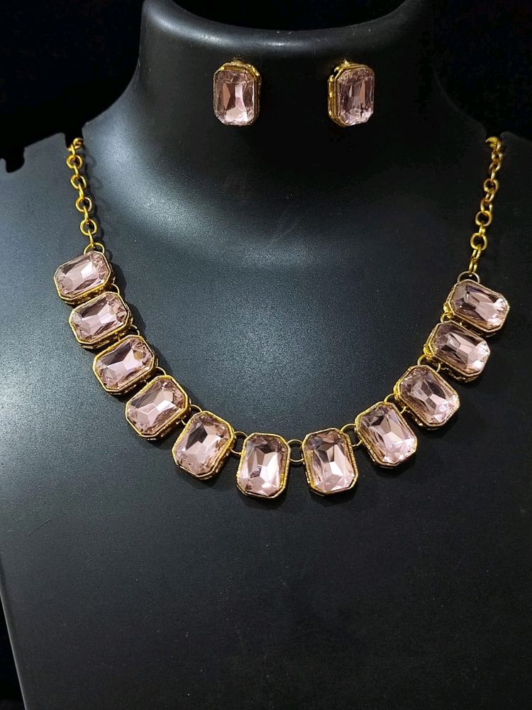 PINK DIAMOND STONE NECKLACE SET