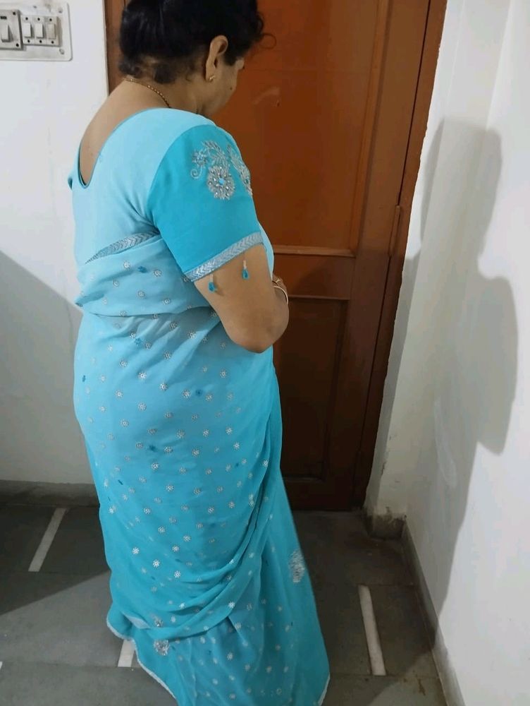 Blue Saree Designer With Stones