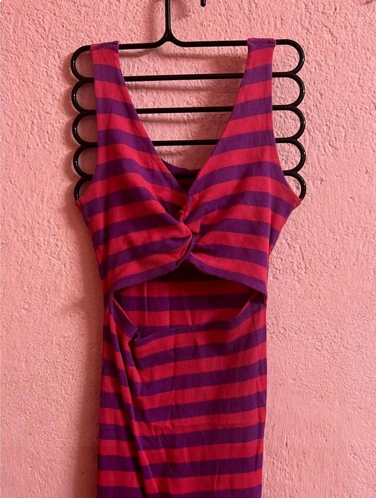 Purple And Fuschia Pink Ribbed Dress