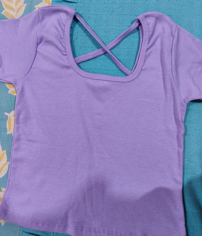 Lavender Crop Top With Criss Cross Back