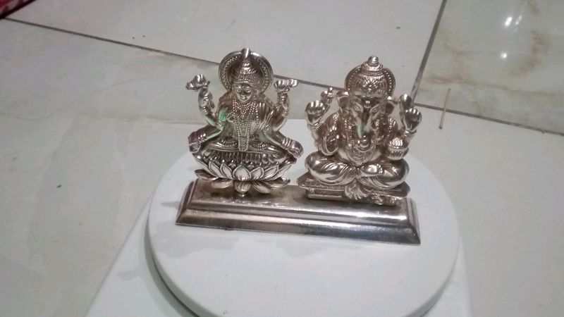 Maa Lakshmi And Ganesh Ji Pure Silver Idol