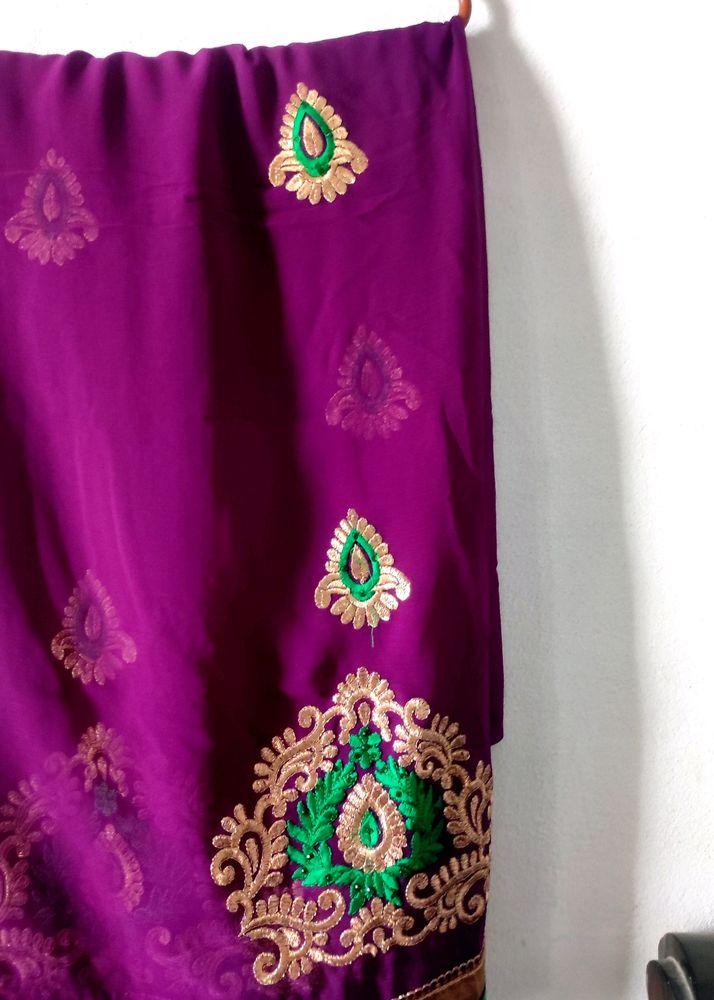 Purple Saree With Green Border