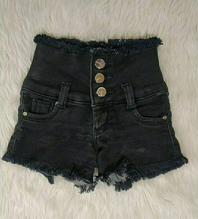 Girls Black Cotton Shorts | Waist 18 | Length 8