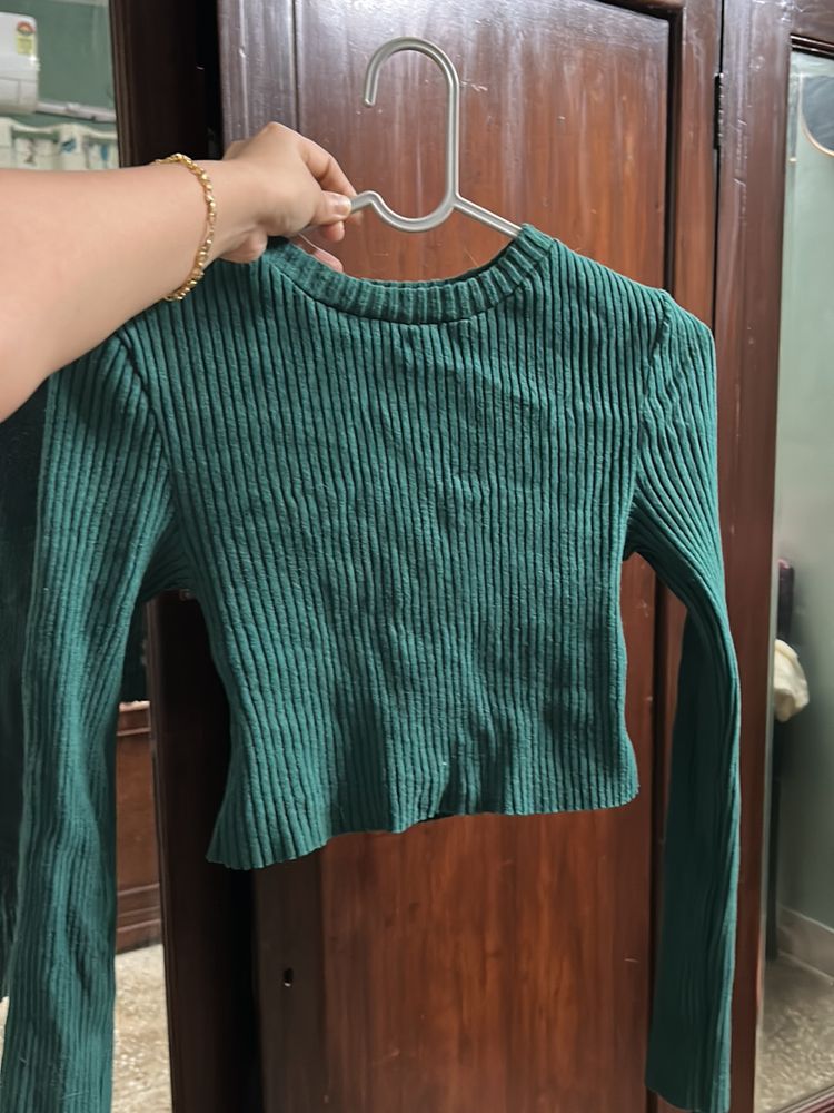 Bottle Green Sweat Croptop From Zara