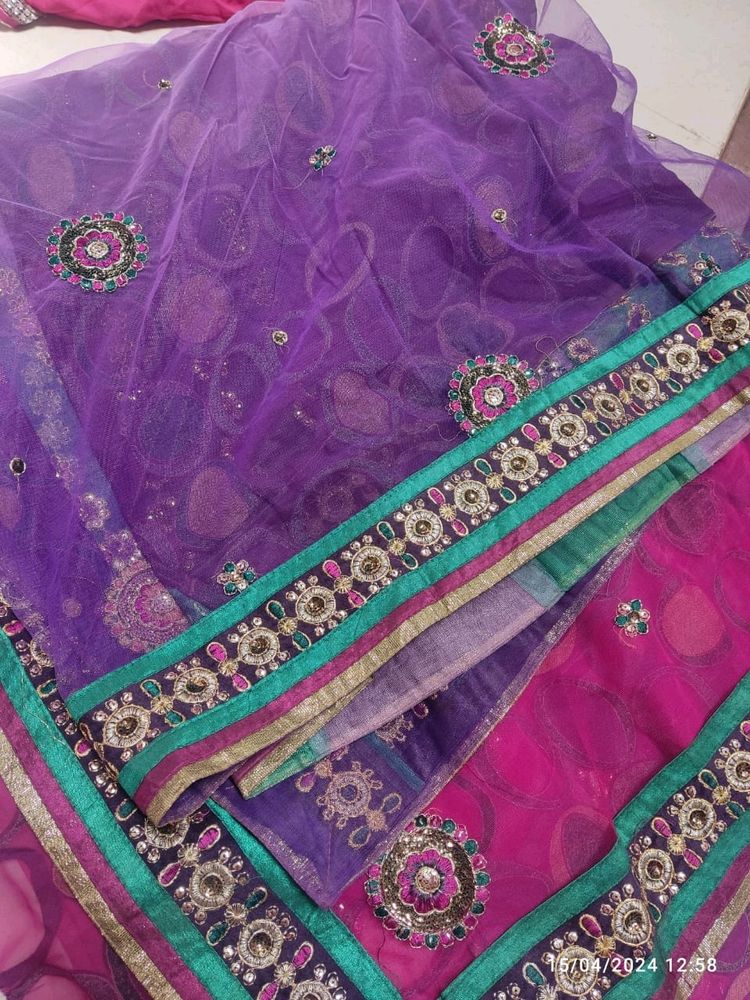 Ghaghra Style Purple Saree