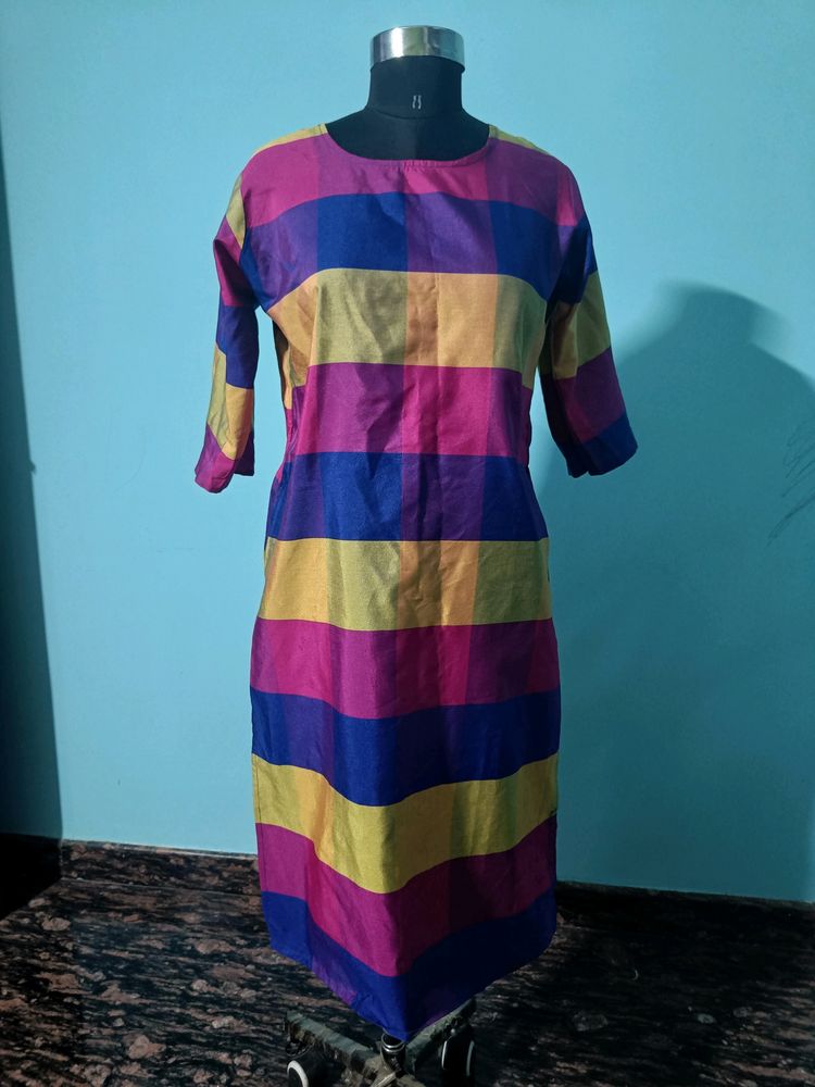 Multicolour Poly Silk Kurta