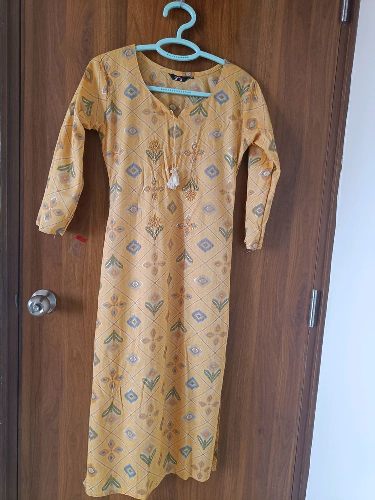 Straight Printed Yellow Kurta