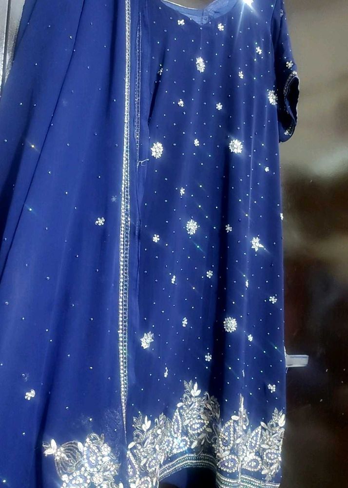 Navy Blue Party Wear Suit Salwar & Dupatta 42 Bust